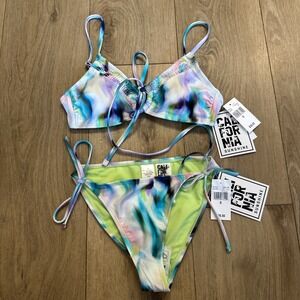 California Sunshine 2 Piece Tie Dye String Bikini Bathing‎ Suit Colorful Small